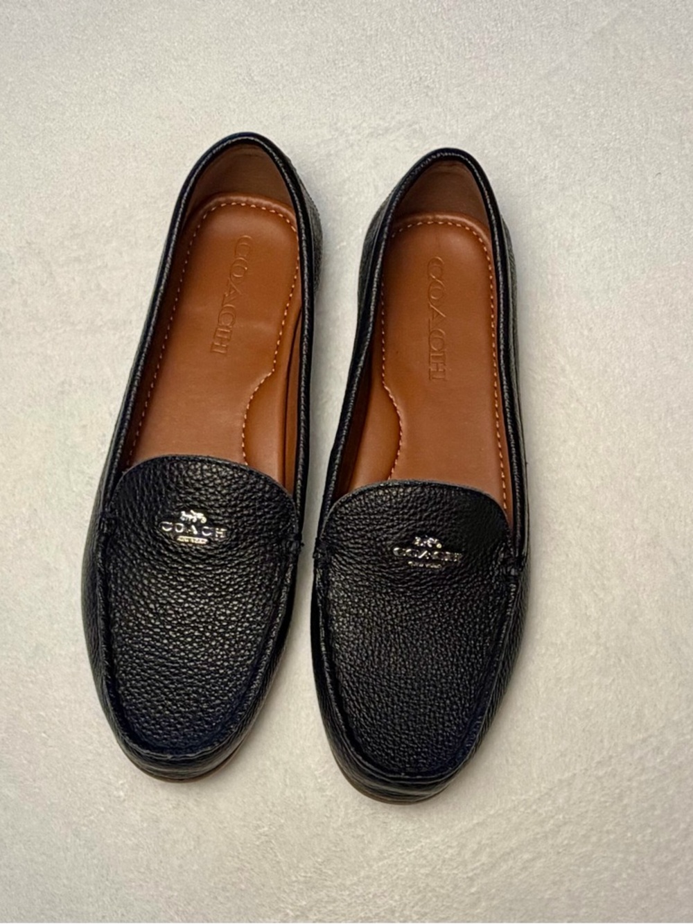 Coach Black Pebbled Leather Driver Loafers Horse & Carriage Logo Women’s 7.5B - Picture 4 of 13